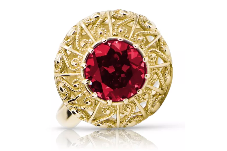 Or jaune 14 carats Rubis Anneau Vintage vrc059y